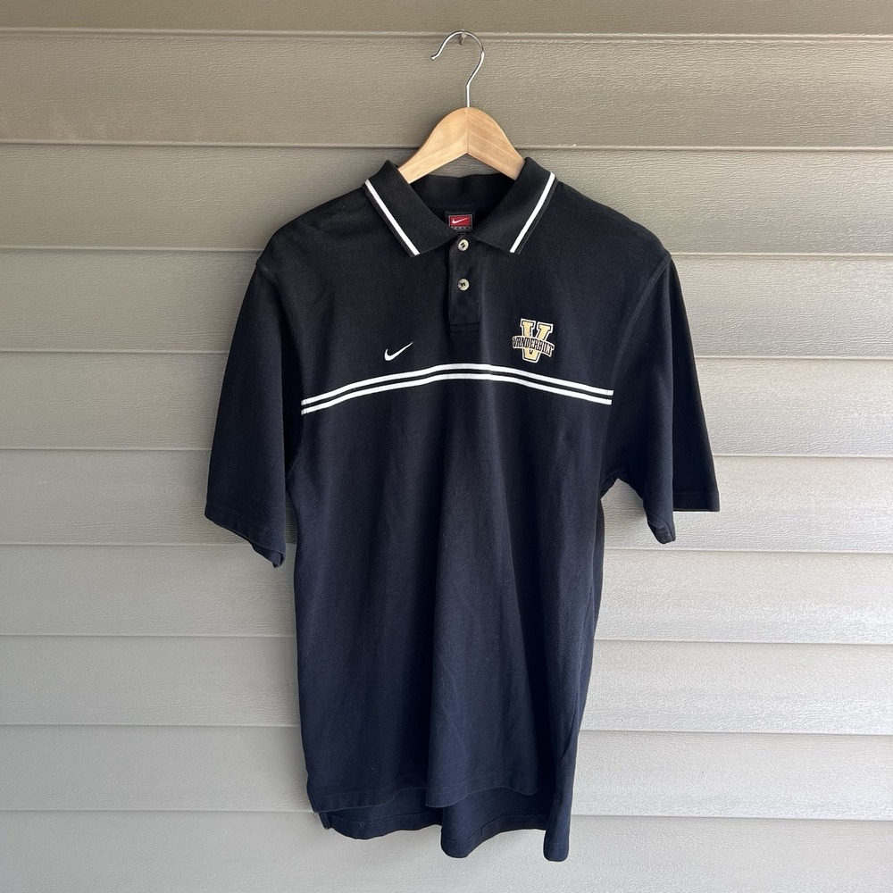 Vintage Nike Team Vanderbilt Commodores Polo Shirt Mens L Black NCAA Swoosh